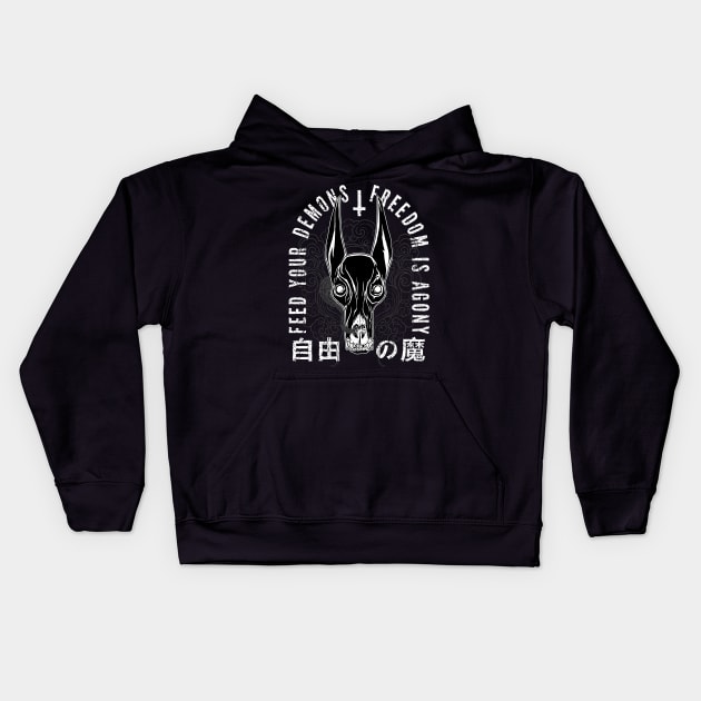 Freedom Is Agony, black 2 back Kids Hoodie by Krobilad